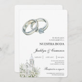 Invitation White church with ring Spanish Wedding (Devant / Derrière)