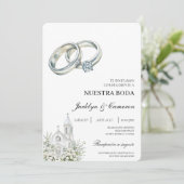 Invitation White church with ring Spanish Wedding (Debout devant)
