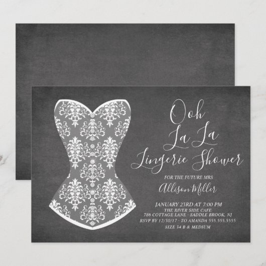 Invitation White Corset Lingerie nuptiale de douche Invitatio (Devant / Derrière)