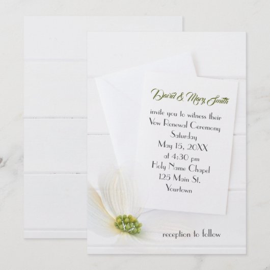 Invitation White Cosmos On Wood Vow Renewal (Devant / Derrière)