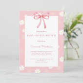 Invitation White Daisies Pink Bow Ribbon Baby Shower Brunch  (Debout devant)