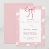 Invitation White Daisies Pink Bow Ribbon Baby Shower Brunch  (Devant / Derrière)