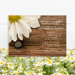 Invitation White Daisy and Barn Wood Country Engagement Party