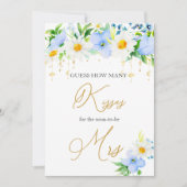 Invitation White Daisy Blue Floral Devinez Combien De Baisers (Devant)