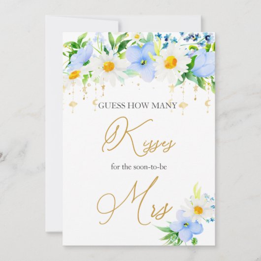 Invitation White Daisy Blue Floral Devinez Combien De Baisers (Devant)