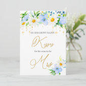 Invitation White Daisy Blue Floral Devinez Combien De Baisers (Debout devant)