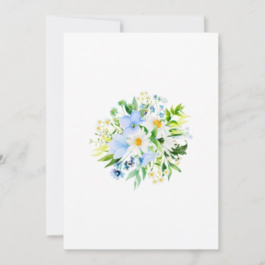 Invitation White Daisy Blue Floral Devinez Combien De Baisers (Dos)