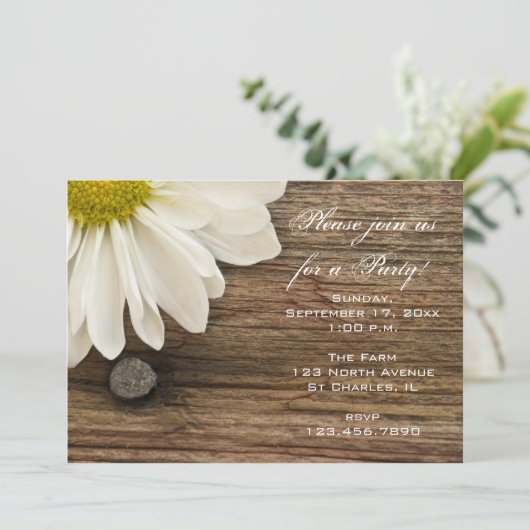 Invitation White Daisy et Barn Wood (Debout devant)