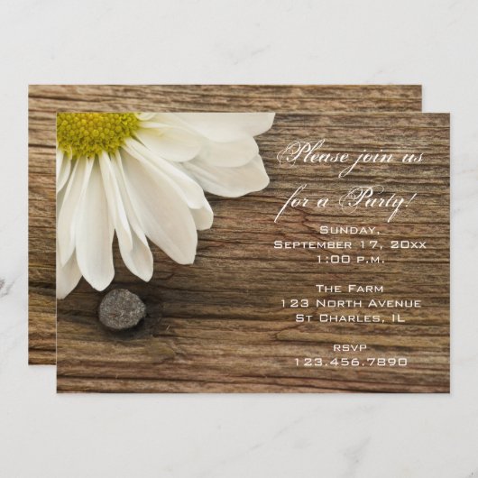 Invitation White Daisy et Barn Wood (Devant / Derrière)