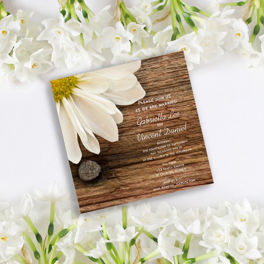 Invitation White Daisy et Barn Wood Ranch Mariage