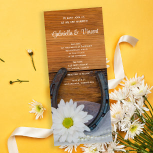 Invitation White Daisy et Horseshoe Western Mariage