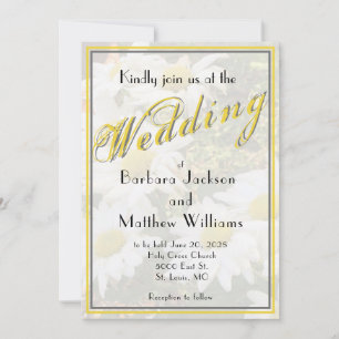 Invitation White Daisy Yellow Gold Script BoHo Printemps Mari