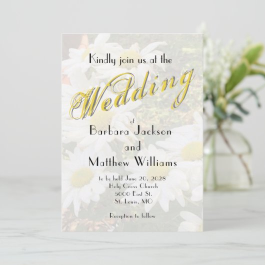 Invitation White Daisy Yellow Gold Script BoHo Printemps Mari (Debout devant)