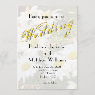 Invitation White Daisy Yellow Gold Script BoHo Printemps Mari