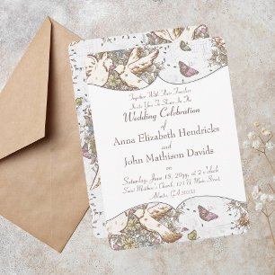 Invitation White Dove Garden Motif
