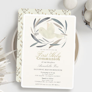 Invitation White Dove Olive Branch First Holy Communion