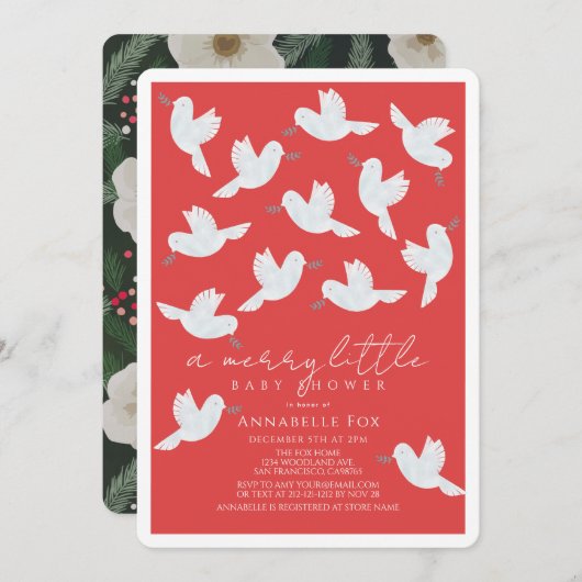 Invitation White Dove Olive Branch Joyeux petit Baby shower (Devant / Derrière)