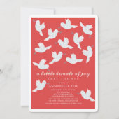 Invitation White Dove Olive Red Bundle of Joy Baby shower (Devant)