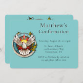 Invitation White Dove Turquoise Blue Confirmation Célébration (Devant / Derrière)