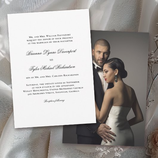 Invitation White Elegant Classic Mariage Parents Hôte