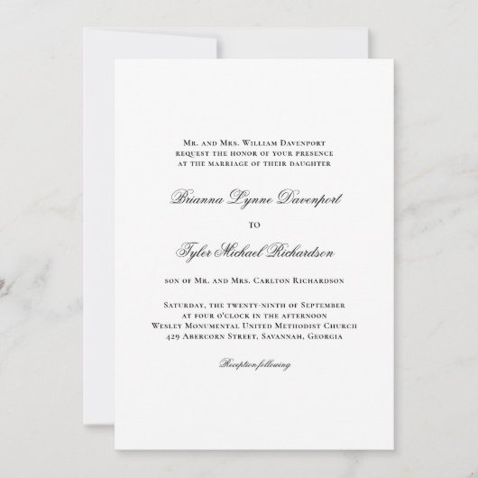 Invitation White Elegant Classic Mariage Parents Hôte (Devant)