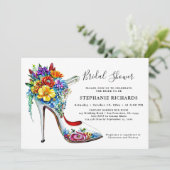 Invitation White Elegant Floral Chaussure Bridal Shower Invit (Debout devant)