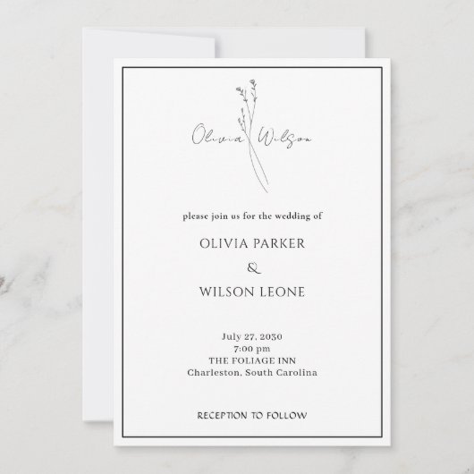 Invitation White Elegant Minimalist Botanical Wedding (Devant)