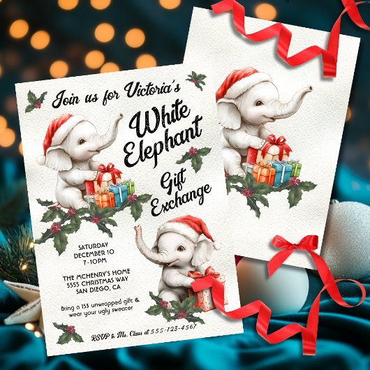 Invitation White Elephant Christmas Cadeau Exchange enfants