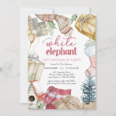 Invitation White Elephant Cosy Noël échange cadeau de fête (Devant)