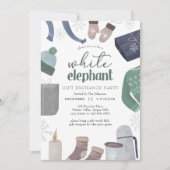 Invitation White Elephant Cosy Winter Cadeau d'échange (Devant)