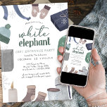 Invitation White Elephant Cosy Winter Cadeau d'échange<br><div class="desc">Fête d'échange de cadeaux d'éléphants blancs que vous pouvez customiser avec vos propres règles et instructions. Design aquarelle avec titre manuscrit et style hygge scandinave, douillets cadeaux de temps en pull. Design neutre dans les tons vert, bleu brun et gris - parfait pour le thème de Noël rustique ou de...</div>