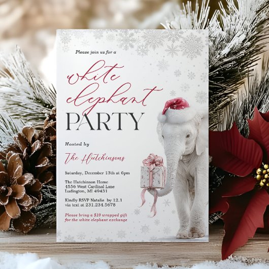 Invitation White Elephant Gift Exchange Party Invite