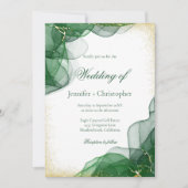 Invitation White Emerald Green Gold Marble Wedding (Devant)