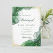 Invitation White Emerald Green Gold Marble Wedding (Debout devant)