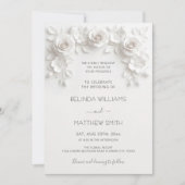 Invitation White Faux Relief Roses Frame Wedding Minimalist (Devant)