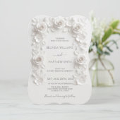 Invitation White Faux Relief Roses Frame Wedding Minimalist (Debout devant)