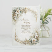 Invitation White Floral And Gold Baroque Scroll Wedding (Debout devant)