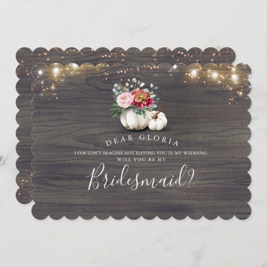 Invitation White Floral Citrouille Rustic Bridesmaid Proposit (Devant / Derrière)