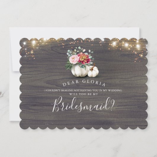 Invitation White Floral Citrouille Rustic Bridesmaid Proposit (Devant)