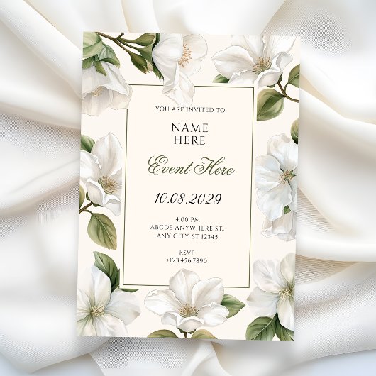 Invitation White Floral elegant 