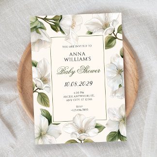 Invitation White Floral elegant baby shower