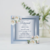 Invitation White Floral Elegant Blue Gray Rehearsal Dinner (Debout devant)