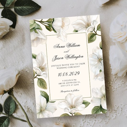 Invitation White Floral elegant wedding