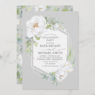 Invitation White Floral Green Élégante Partie d'engagement