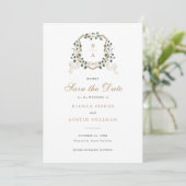 Invitation White Floral Greenery Ivy Crest Mariage Date de sa (Debout devant)