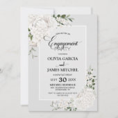 Invitation White Floral Grey Personnalisé Photo Party (Devant)