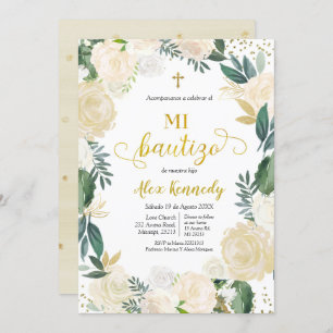Invitation White Floral Mi Bautizo Espagnol Invitacion Invita