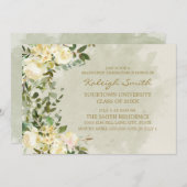 Invitation White Floral Sage Green Feuilles de la fête de gra (Devant / Derrière)