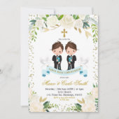 Invitation White Floral Twin Boy First Holy Communion (Devant)