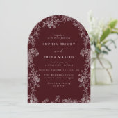 Invitation White Floral Vintage Deep Burgundy Wedding (Debout devant)